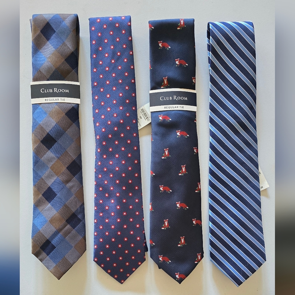 Club Room Men's Plaid, Star, Fox, and Stripe Tie Collection